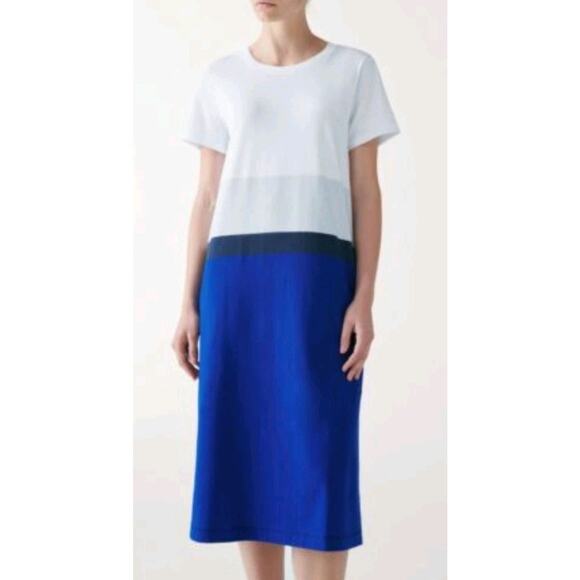 COS Midi Tee T Shirt Dress Womens Medium Blue Gray Colorblock Short Sleeve - Picture 1 of 6